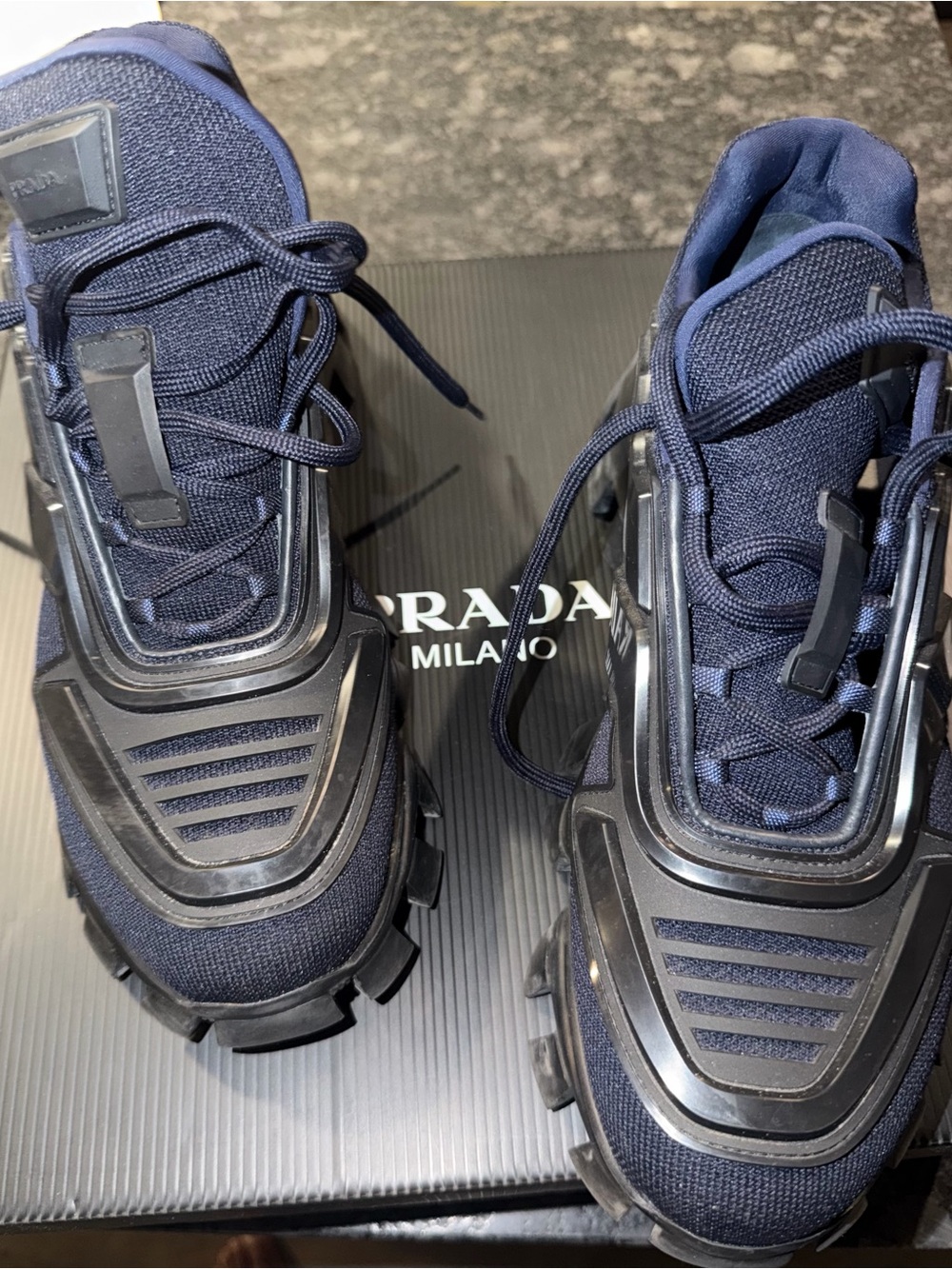 Prada Men’s Navy and Black Lug-Sole Sneakers